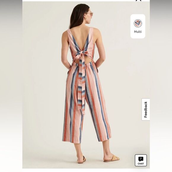 Lucky Brand V-Neck Striped Jumpsuit Multicolored Size Small - Picture 3 of 11